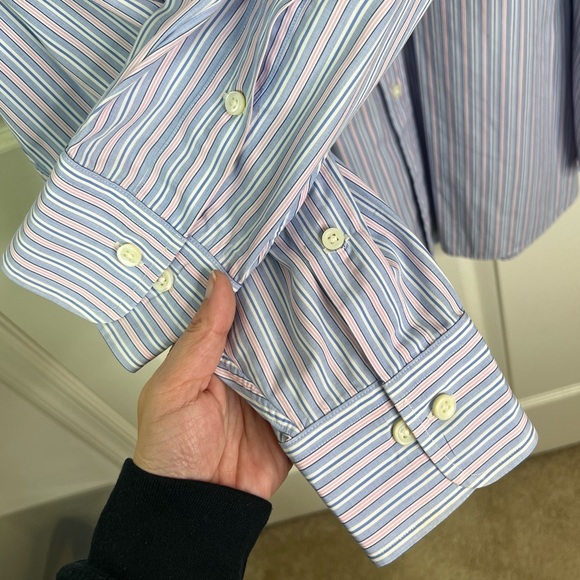 Polo Ralph Lauren Regent Striped Long Sleeve Button Down Shirt Blue Pink Sz 18.5 - Picture 5 of 10